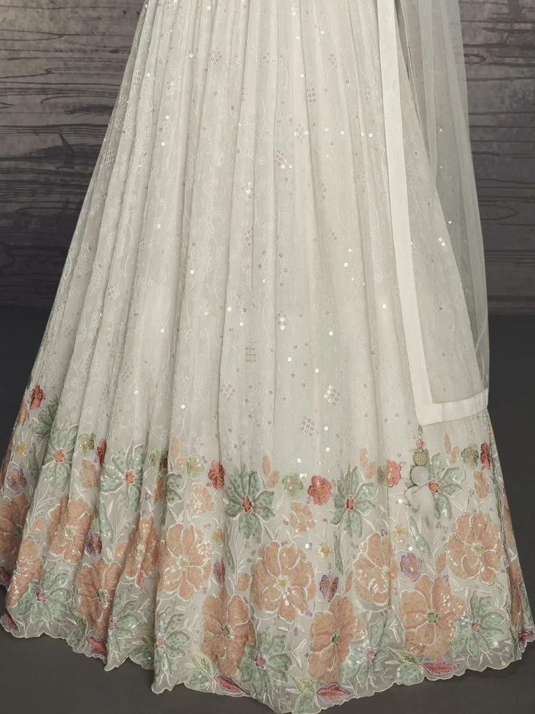 Ravishing White Color Sequins Georgette Reception Wear Gown With Jacket
