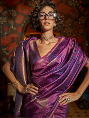 Gorgeous Purple Handwoven Silk Wedding Wear Saree With Blouse