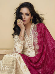 Incredible Beige Color Sequins Jacquard Silk Event Wear Pant Suit