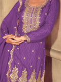 Artistic Purple Chinon Sequins Wedding Wear Palazzo Suit With Dupatta