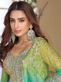 Stunning Sea Green Mirror Work Party Wear Crop Top Palazzo With Koti