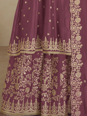 Mesmerizing Pink Embroidered Chinon Palazzo Suit With Dupatta