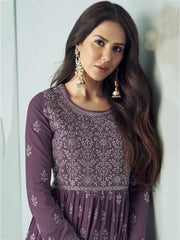 Adorable Purple Zari Work Georgette Ready-Made Long Anarkali Gown