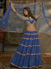 Alluring Blue Thread Embroidered Georgette Lehenga Choli
