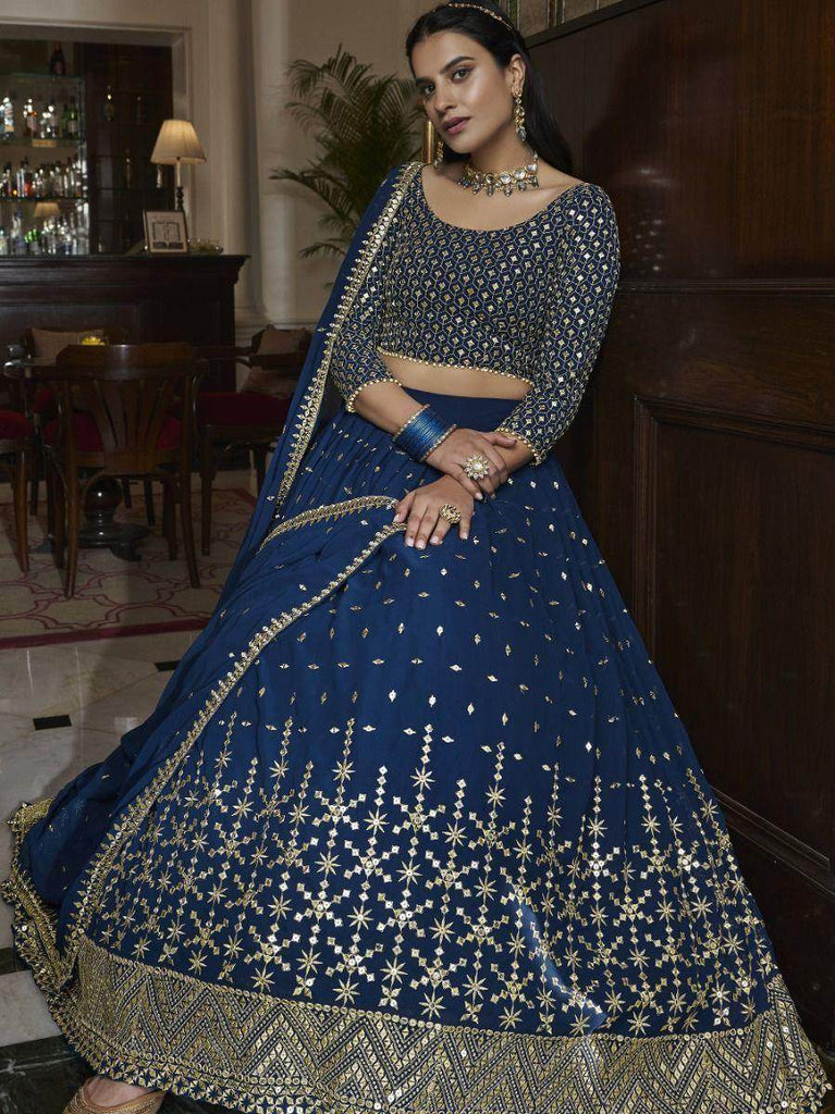Spectacular Blue Sequence Embroidered Georgette Lehenga Choli