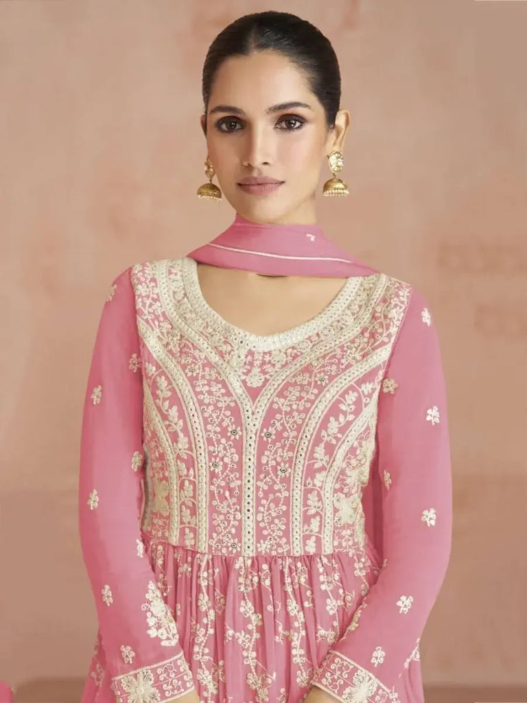 Enchanting Baby Pink Sequins Work Georgette Readymade Palazzo Suit