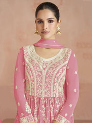 Enchanting Baby Pink Sequins Work Georgette Readymade Palazzo Suit