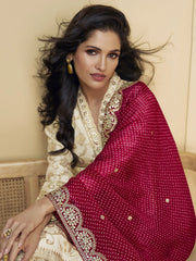 Incredible Beige Color Sequins Jacquard Silk Event Wear Pant Suit