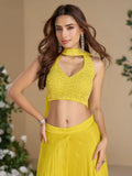 Adorning Yellow Beads Work Haldi Wear Crop Top Palazzo With Dupatta