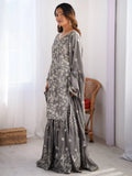 Enjoyable Grey Sequins Chinon Traditional Sharara Suit With Dupatta