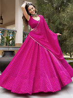 Rich Rani Pink Bandhej Printed Navratri Wear Lehenga Choli With Dupatta