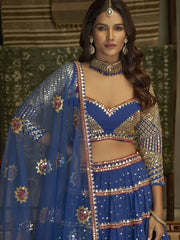 Alluring Blue Thread Embroidered Georgette Lehenga Choli