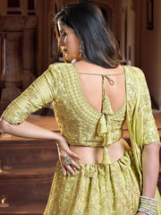 Charming Dark Yellow Sequins Embroidered Georgette Wedding Wear Lehenga Choli