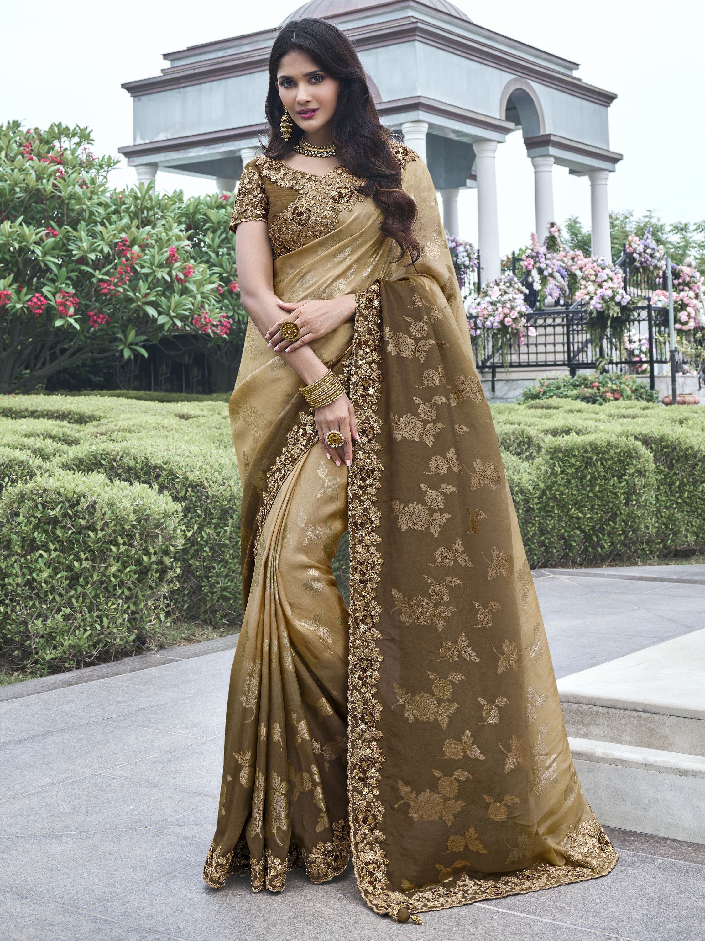 Pretty Cream Heavy Border Work Organza Silk Event Wear Saree