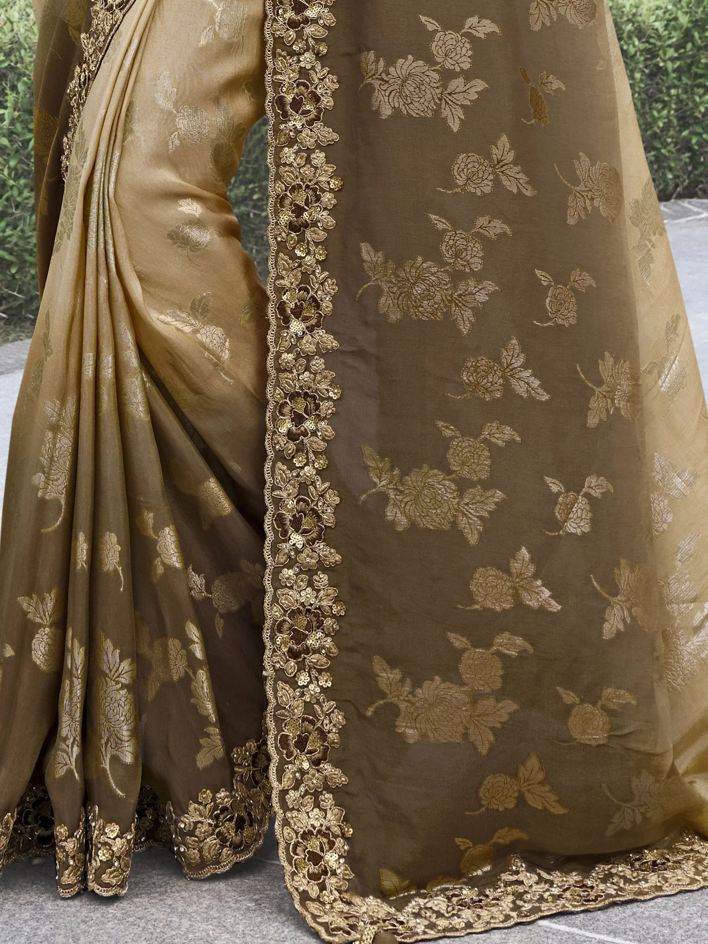 Pretty Cream Heavy Border Work Organza Silk Event Wear Saree