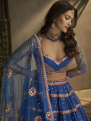 Alluring Blue Thread Embroidered Georgette Lehenga Choli
