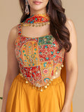 Adorable Orange Dori Embroidered Crop Top Palazzo With Dupatta