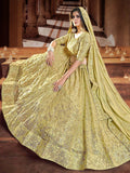 Charming Dark Yellow Sequins Embroidered Georgette Wedding Wear Lehenga Choli
