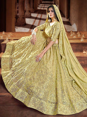 Charming Dark Yellow Sequins Embroidered Georgette Wedding Wear Lehenga Choli
