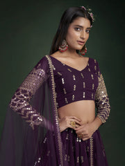 Alluring Dark Purple Zari Work georgette Wedding Wear Lehenga Choli