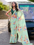 Beautiful Pista Green Floral Printed Crepe Traditional Saree With Blouse