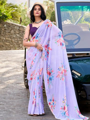 Awesome Lavender Floral Printed Crepe Casual Wear Saree