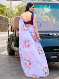 Awesome Lavender Floral Printed Crepe Casual Wear Saree