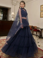 Astonishing Navy Blue Frill Soft Net Lehenga Choli