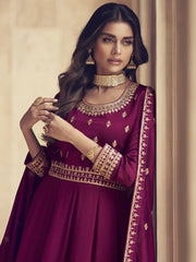 Stunning Pink Embroidered Silk Engagement Wear Ready-Made Gown