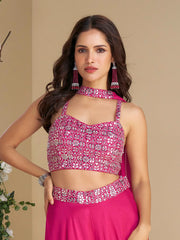 Marvelous Rani Pink Sequins Embroidered Crop Top Palazzo With Dupatta