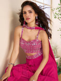 Marvelous Rani Pink Sequins Embroidered Crop Top Palazzo With Dupatta