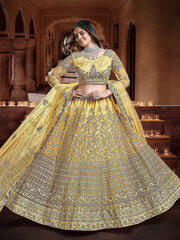 Fascinating Yellow Sequins Embroidered Net Wedding Wear Lehenga Choli