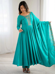 Sparkling Blue Beads Work Silk Festive Wear Salwar Kameez