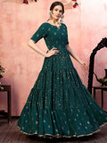 Beautiful Green Georgette Sequins Festival Wear Anarkali Gown