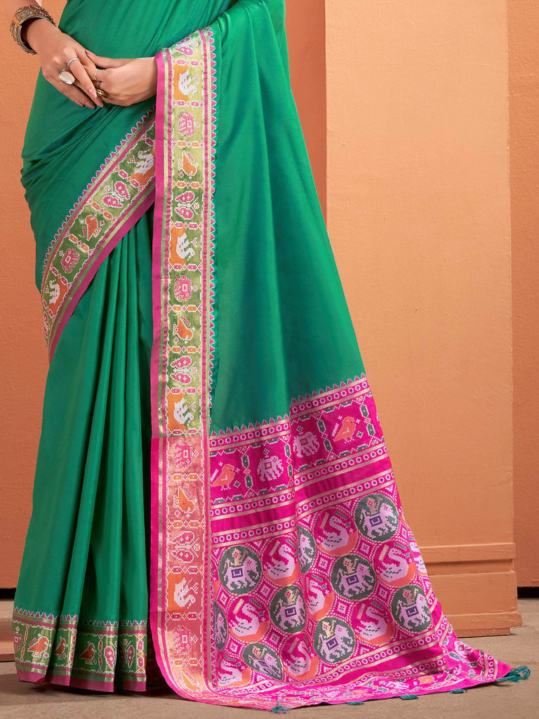 Stunning Green Silk Patola Weaving Festival Wear Saree With Blouse