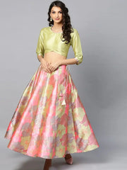 Olive Green Floral Jacquard Party Wear Lehenga Choli With Dupatta
