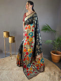 Sensual Black Weaving Paithani Silk Wedding Wear Saree With Blouse