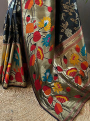 Sensual Black Weaving Paithani Silk Wedding Wear Saree With Blouse