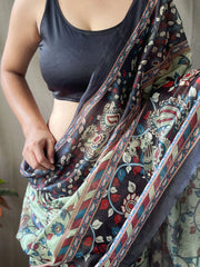 Astonishing Green Printed Cotton Traditional Saree With Blouse
