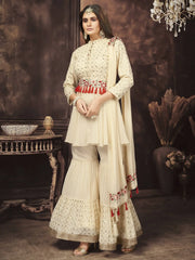 Fantabulous Off-White Sequins Georgette Ready-Made Peplum Top Sharara