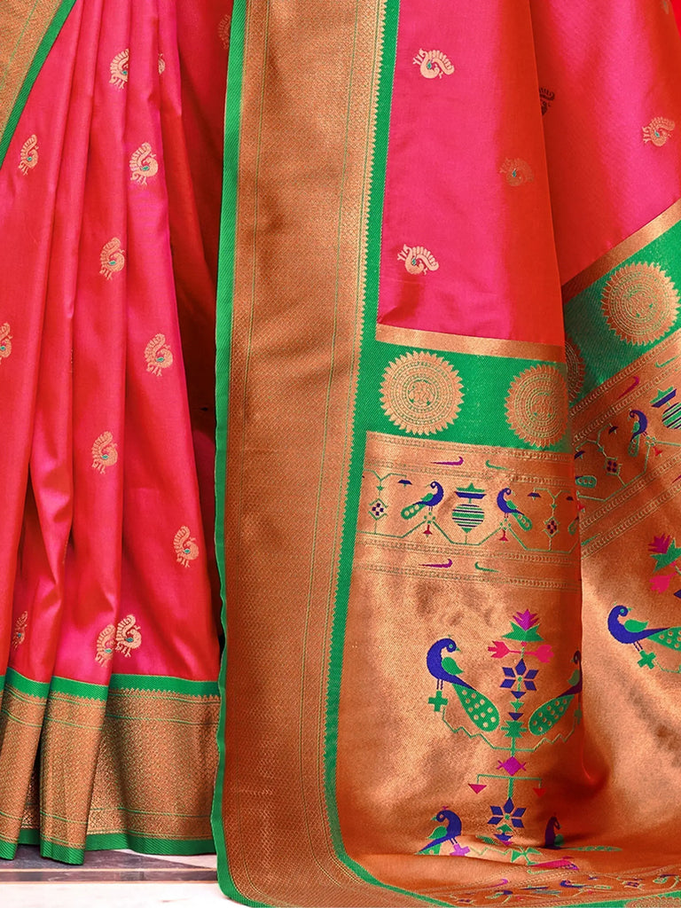Adorable Red Weaving Paithani Silk Wedding Wear Saree With Blouse