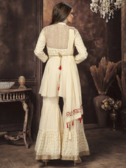 Fantabulous Off-White Sequins Georgette Ready-Made Peplum Top Sharara