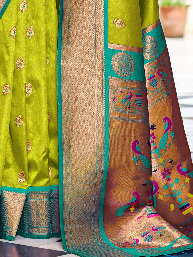 Precious Green Weaving Paithani Silk Wedding Wear Saree With Blouse