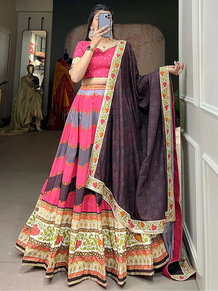 Marvelous Pink Digital Printed Silk Festival Wear Lehenga Choli