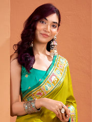 Glamorous Lime Green Patola Silk Weaving Saree With Blouse