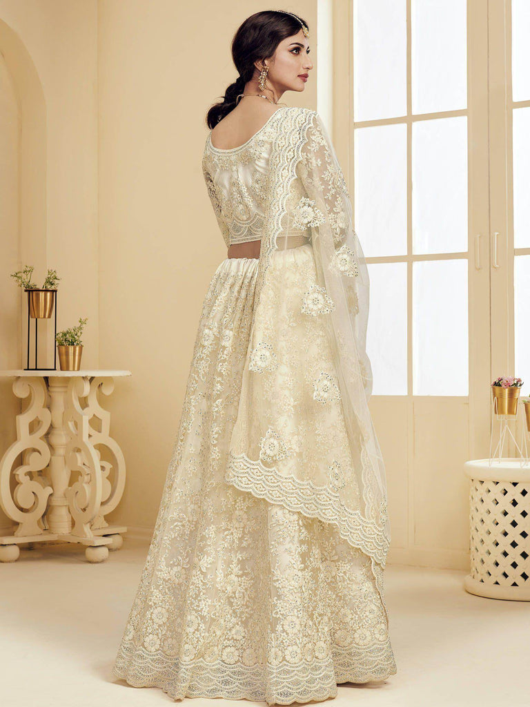 Off White Coding Embroidered Net Bridal Lehenga Choli