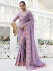 Marvelous Lavender Embroidered Silk Party Wear Saree With Blouse