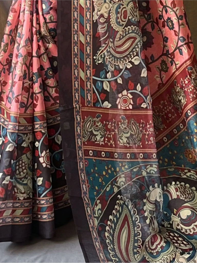 Fabulous Pink Printed Cotton Festival Wear Saree With Blouse
