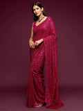 Sabyasachi Pink Sequins Georgette Party Wear Saree With Blouse