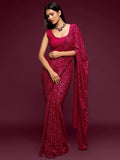 Sabyasachi Pink Sequins Georgette Party Wear Saree With Blouse